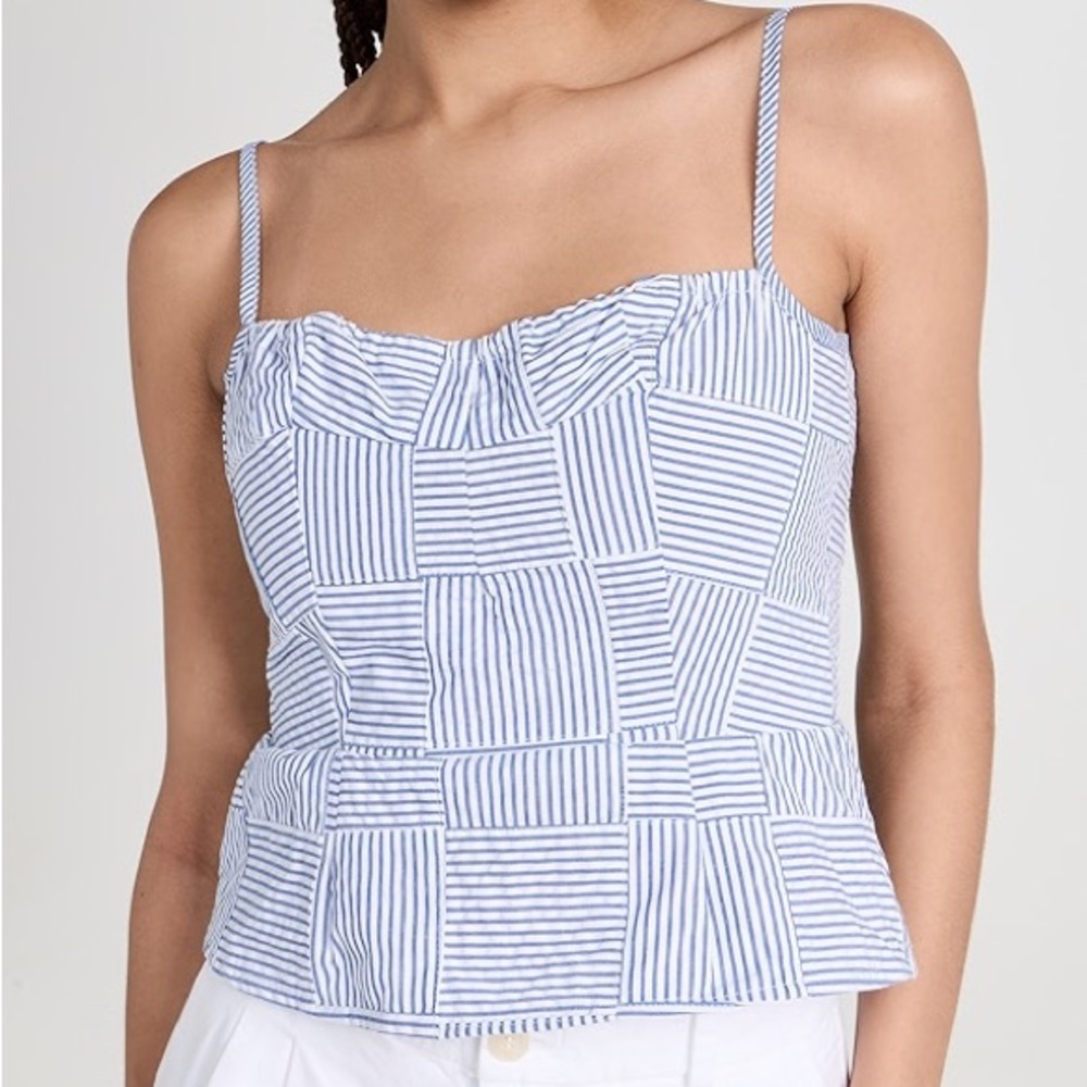 Ciao Lucia Blue White Striped Patchwork Tank Top